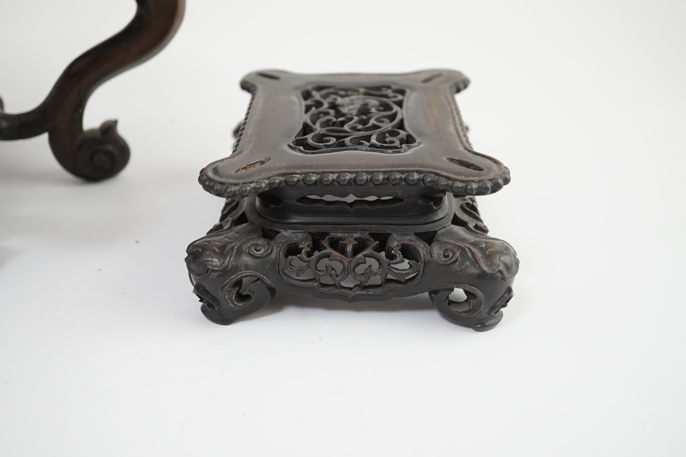 A large Chinese hongmu vase stand and a rectangular hongmu fangding censer stand, late 19th century